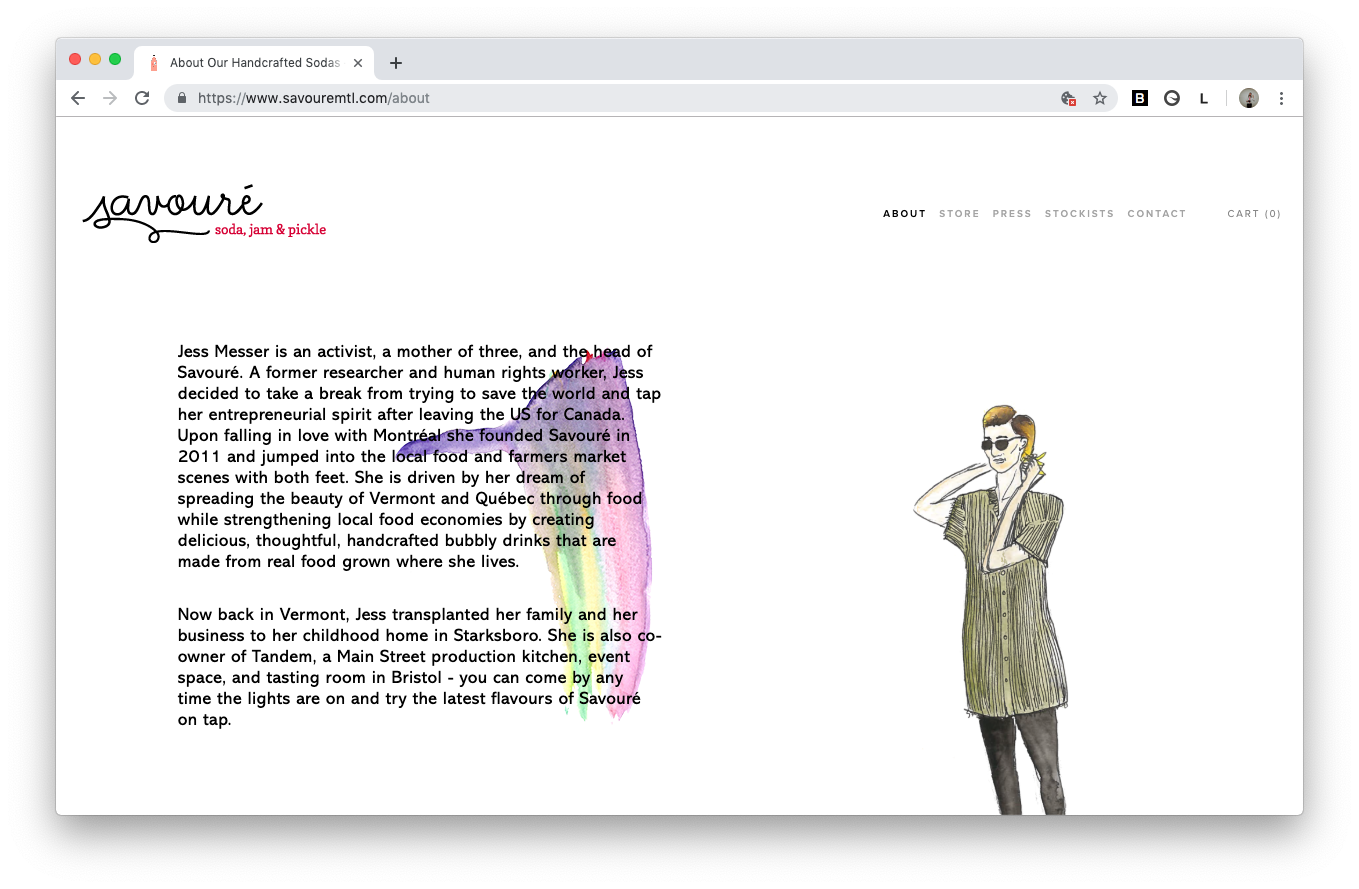 To enhance the creativity and fluid nature of the brand, Jess, the owner, collaborated with her daughter to create original watercolor drawings and colormarks in keeping with the style of the brand and the clean aesthetic desired.