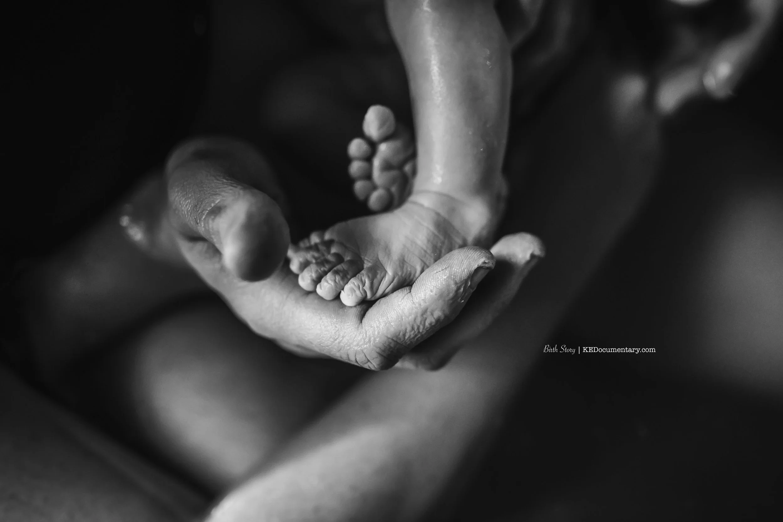 dads hands and baby's feet