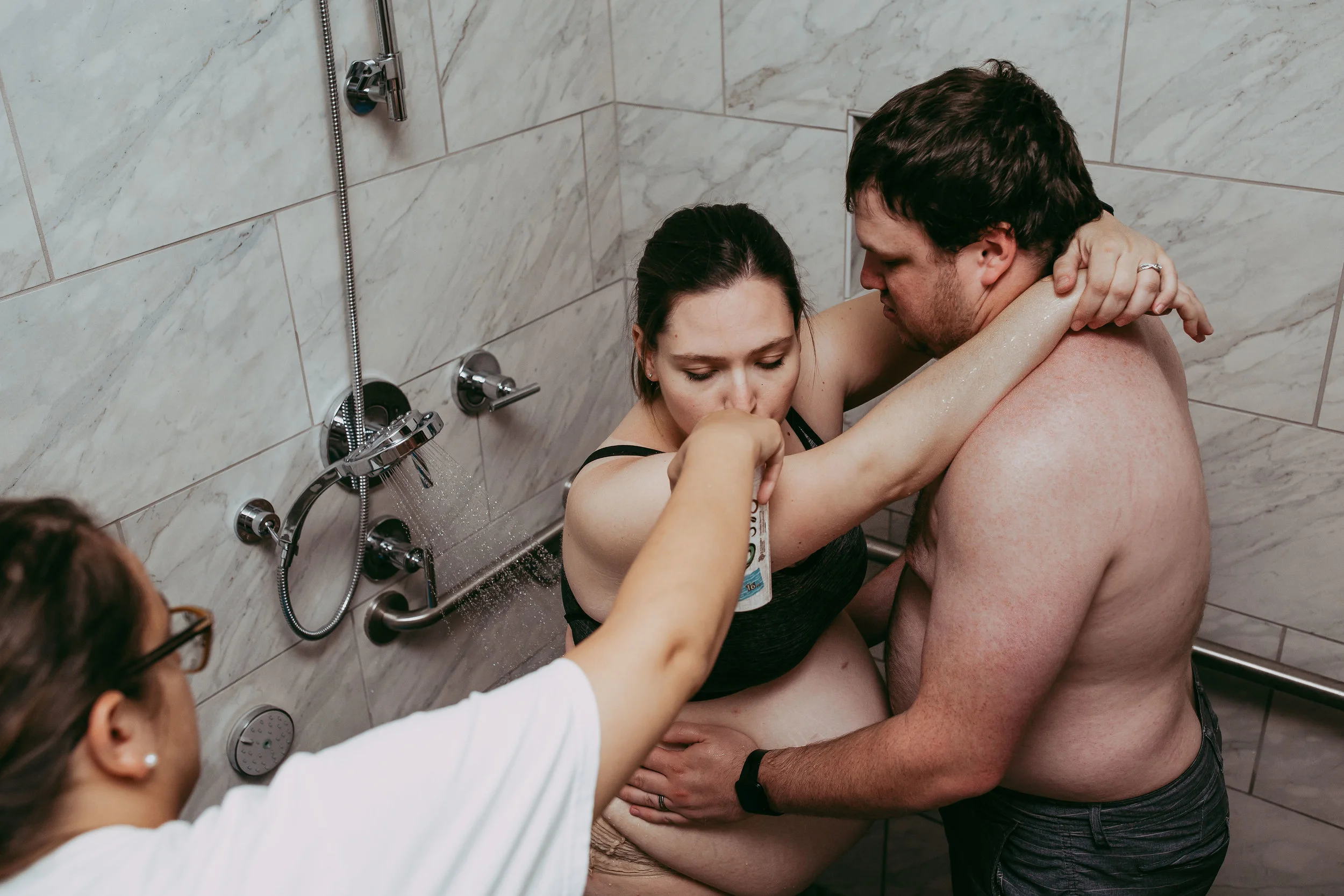 laboring in the shower with support