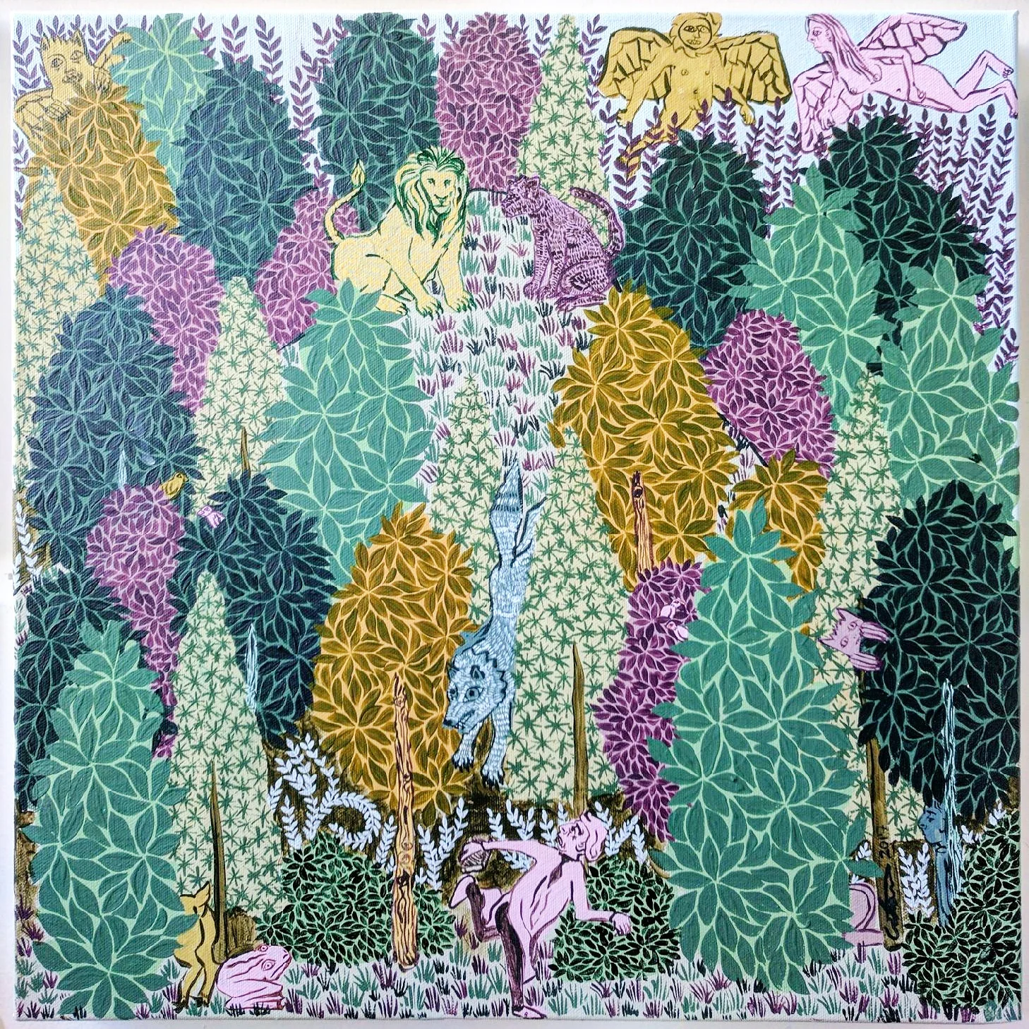 In a Dark Wood . Polymer paint on canvas. 18"H x 18"W.