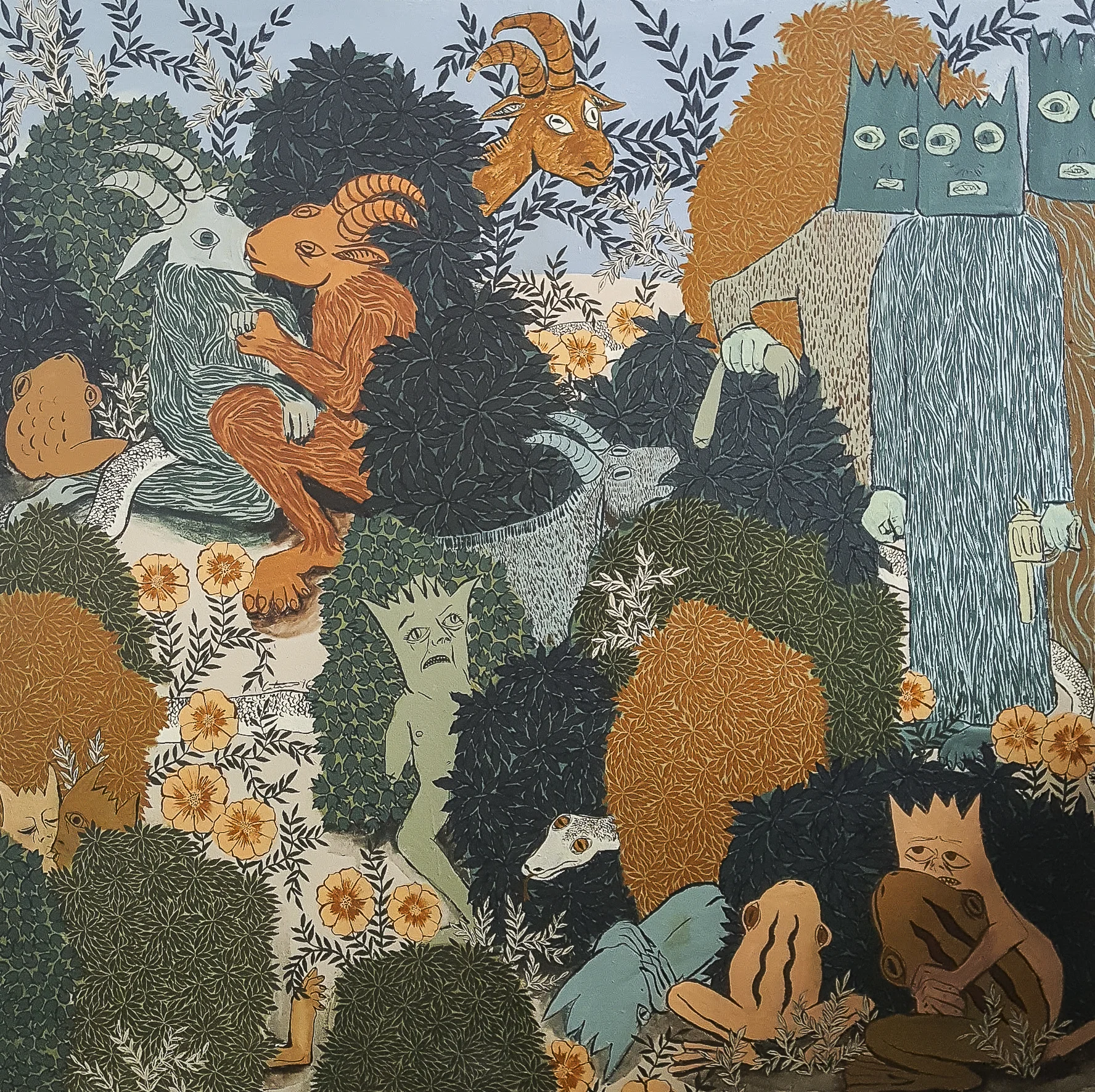 The Hunters . Polymer paint on canvas. 48"H x 48"W.
