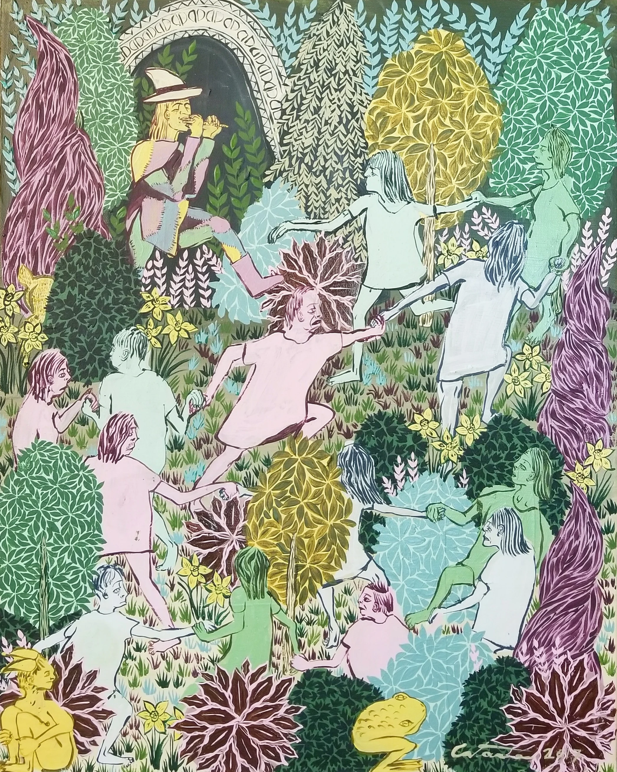 A Plague, a Piper. Polymer paint on canvas. 20"H x 16"W. 