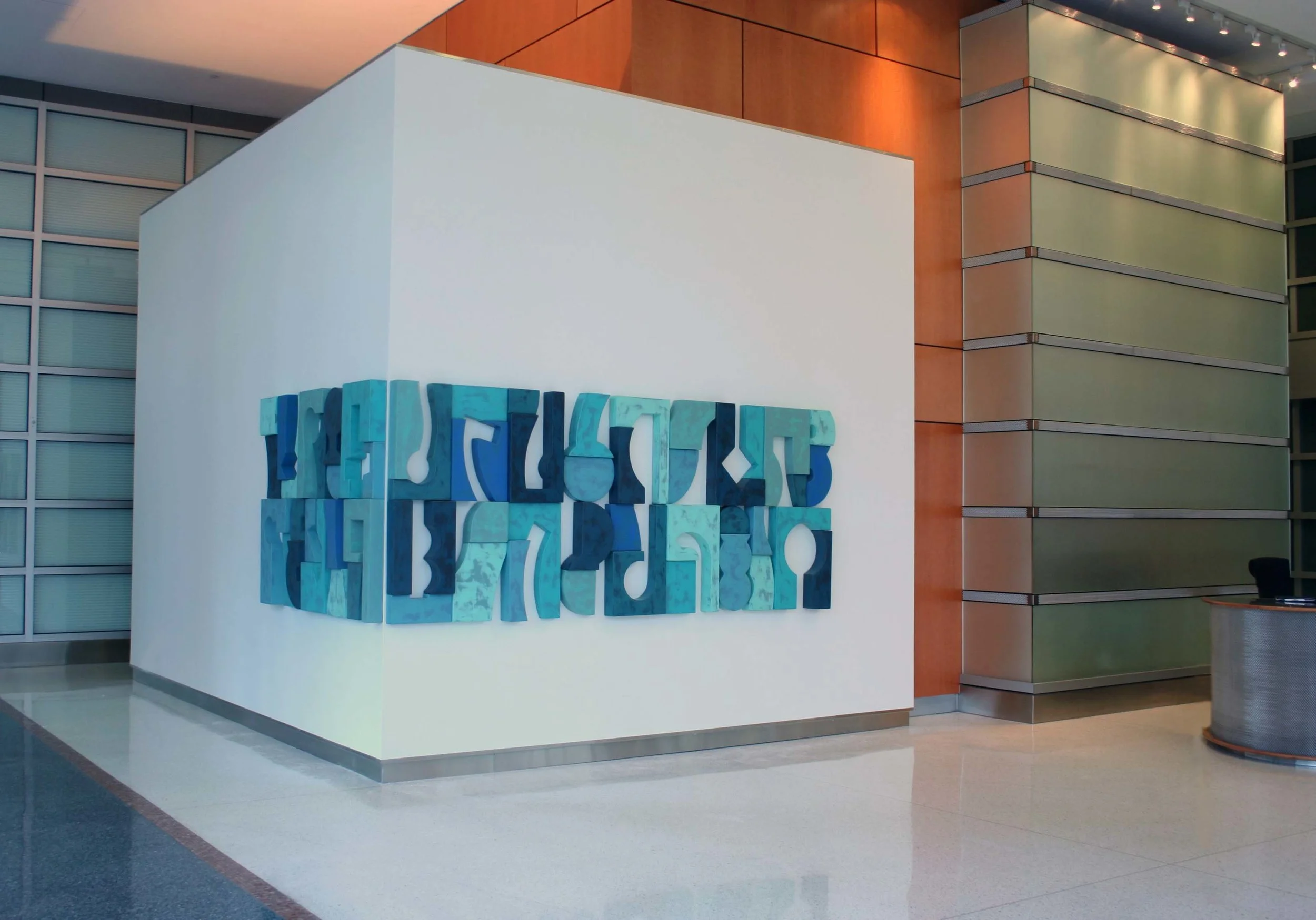 Ocean 4' x 18' x 4" aluminum, enamel, varnish Van Buren Properties, Milwaukee, WI