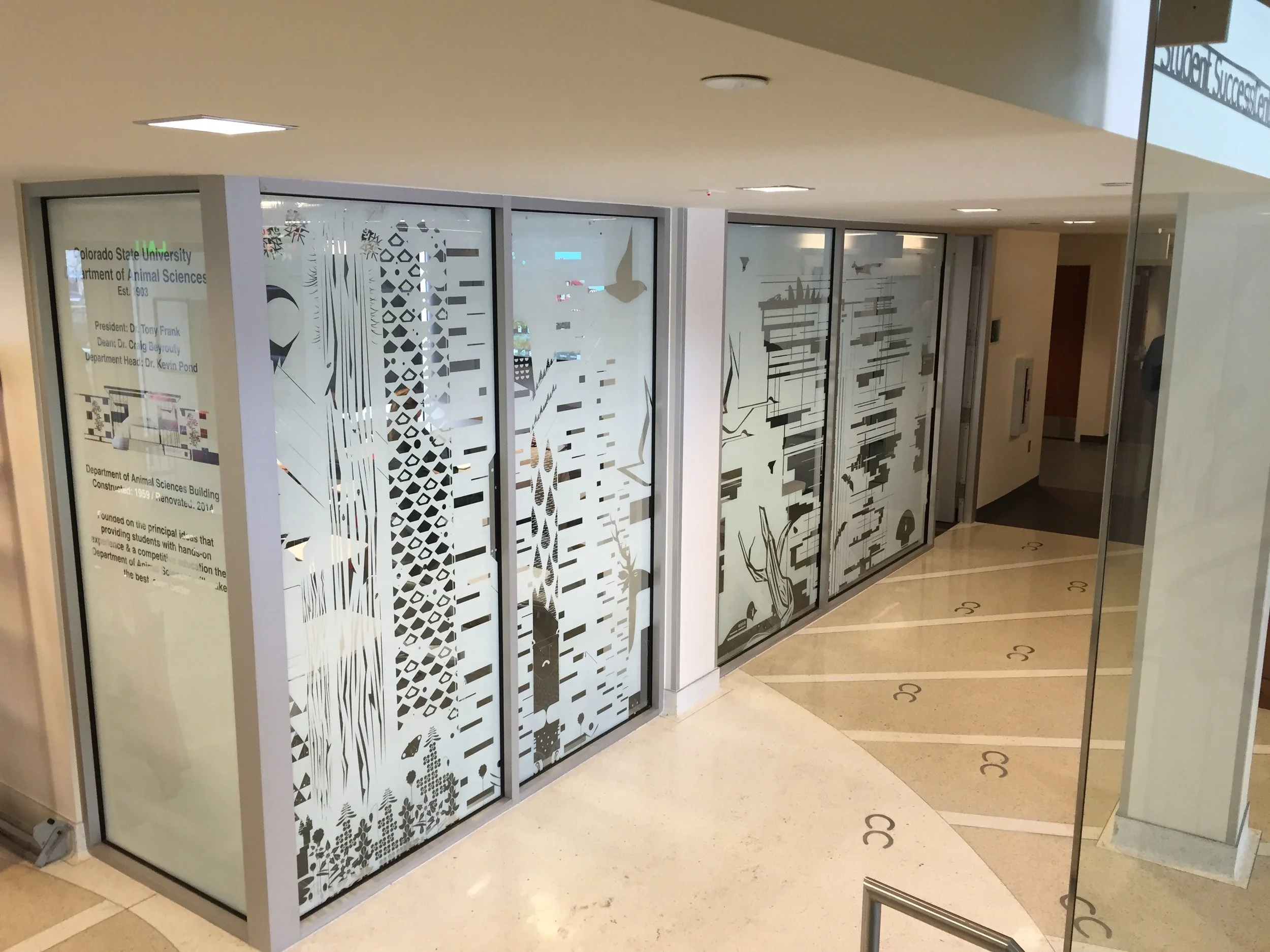 Colorado State University wanted a custom look for their Agricultural building. A student designed this pattern for Solar Vision to print and install.