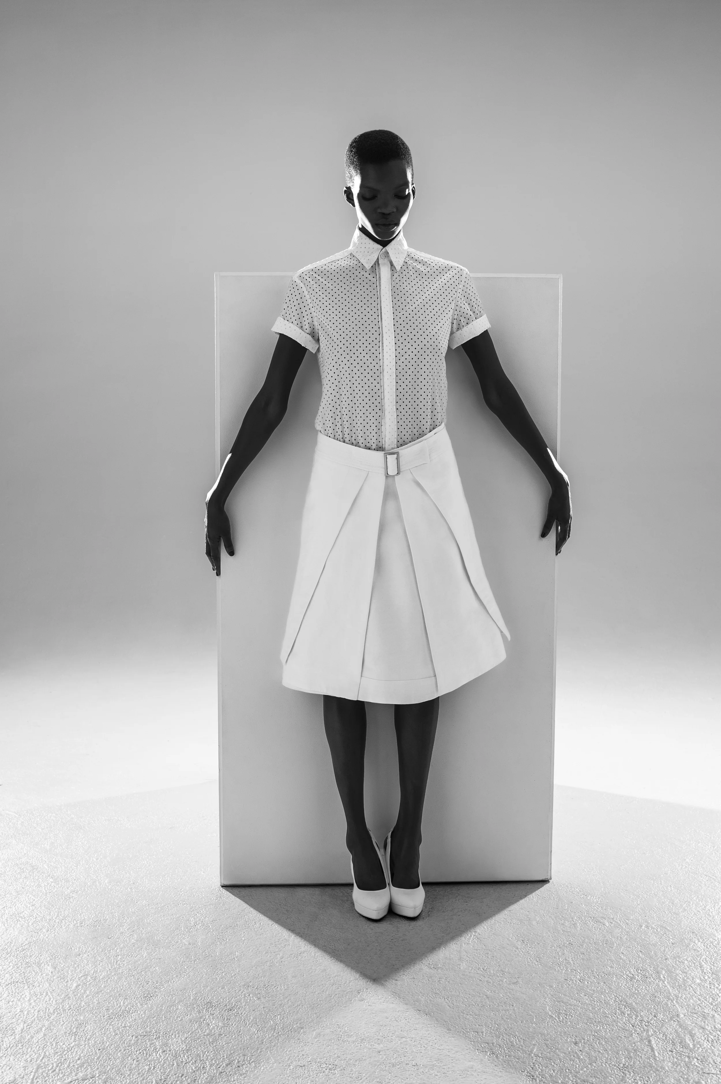 Shirt by Pheobe Wang, BFA Fashion Design. Skirt by Stephina Touch, MFA Fashion Design. 