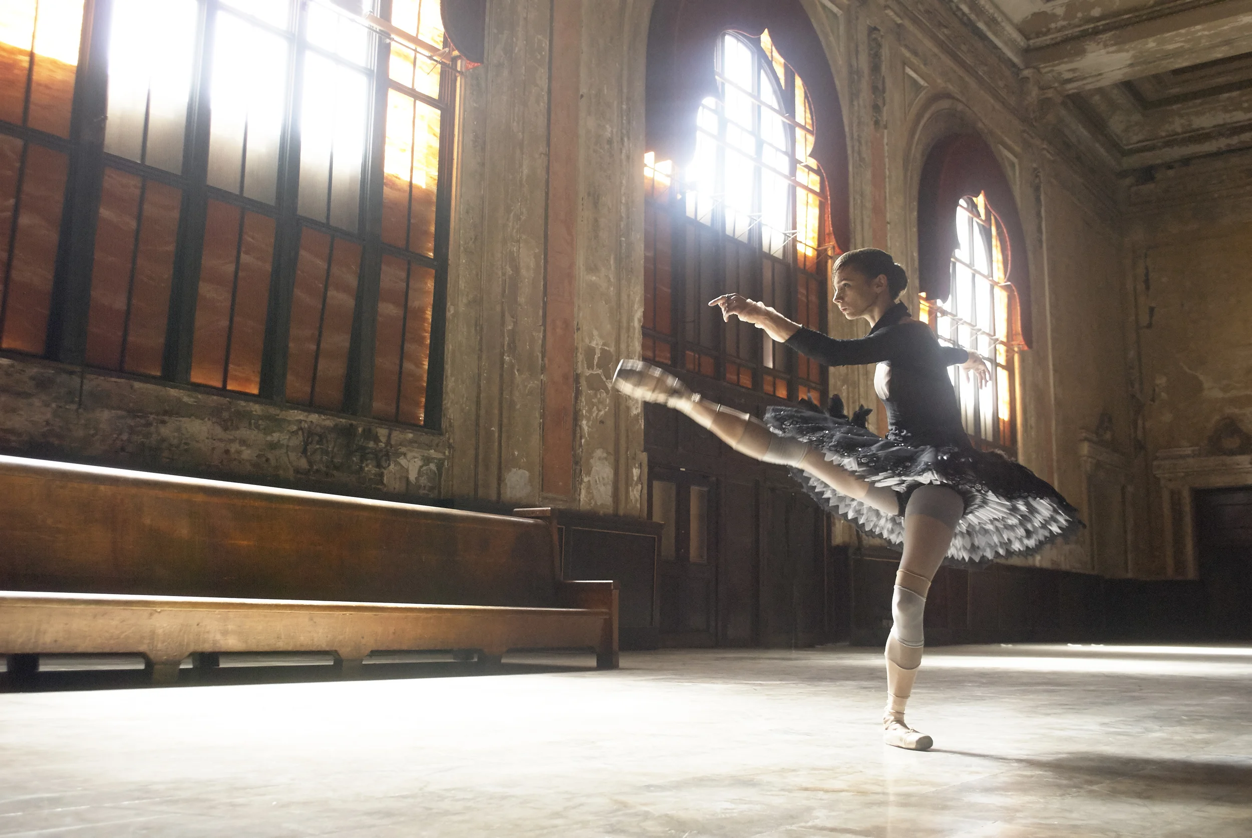 Tutu by Yi Li, BFA Fashion Design. Leotard and Pointe Shoes, model's own. All stockings, stylist's own. 