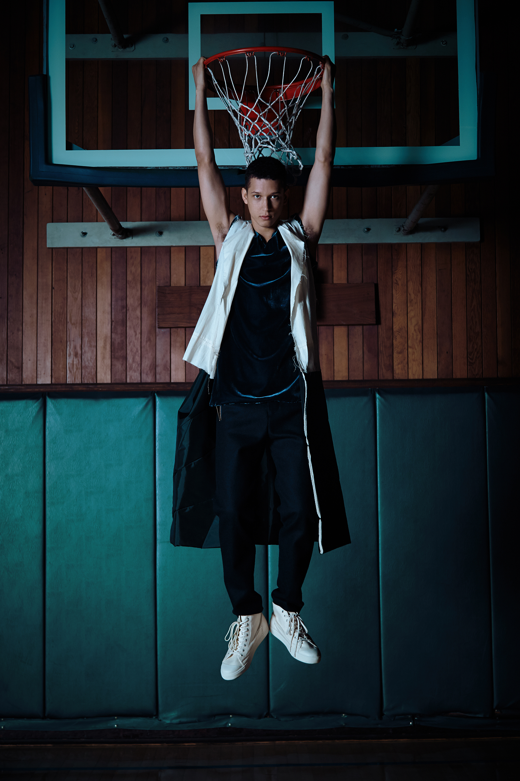 Velvet Tank by Cherng-Hanh Lee, BFA Menswear Design. Prototype Vest by James Nguyen, MFA Menswear Design. Pant by Antonio Lunas, Alumnus, 2012 BFA Menswear Design. 