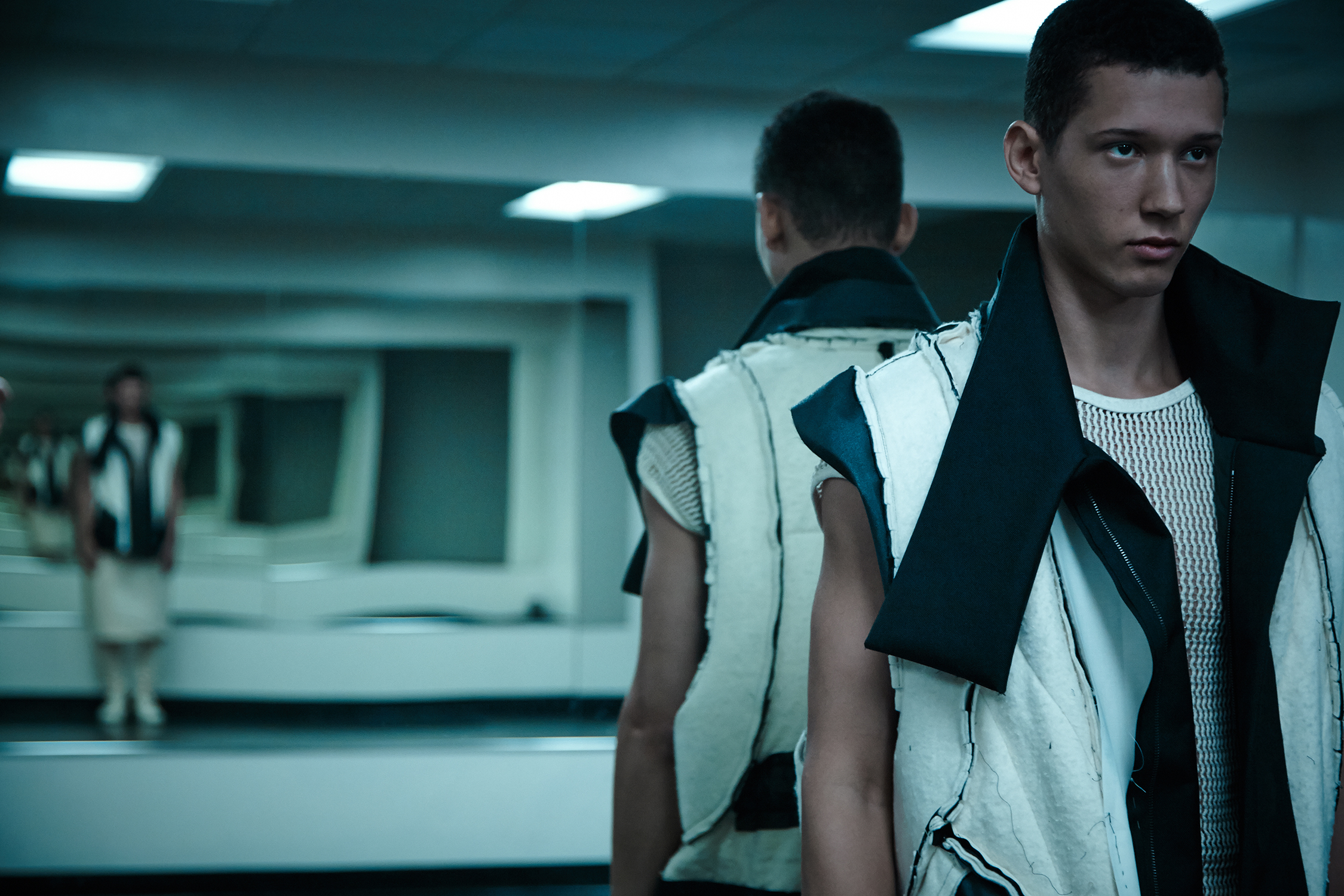 Prototype Vest by James Nguyen, MFA Menswear Design. Kilt and Pant by Ruone Yan, BFA Menswear Design. 
