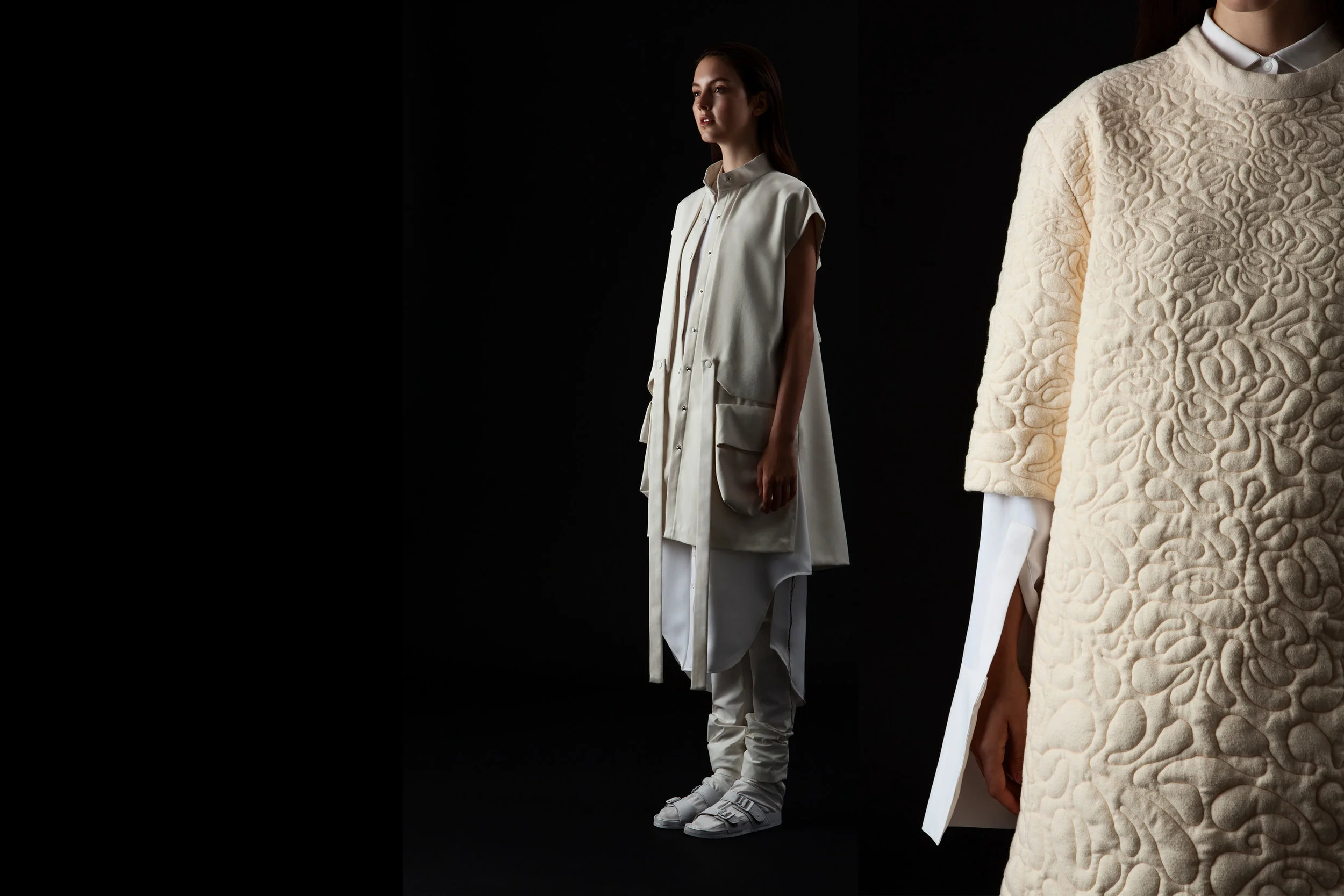 Dina Marie Lam, MFA Fashion Design (womenswear and printed textiles), and Carlos Rodriguez, MFA Fashion Design (embroidery).