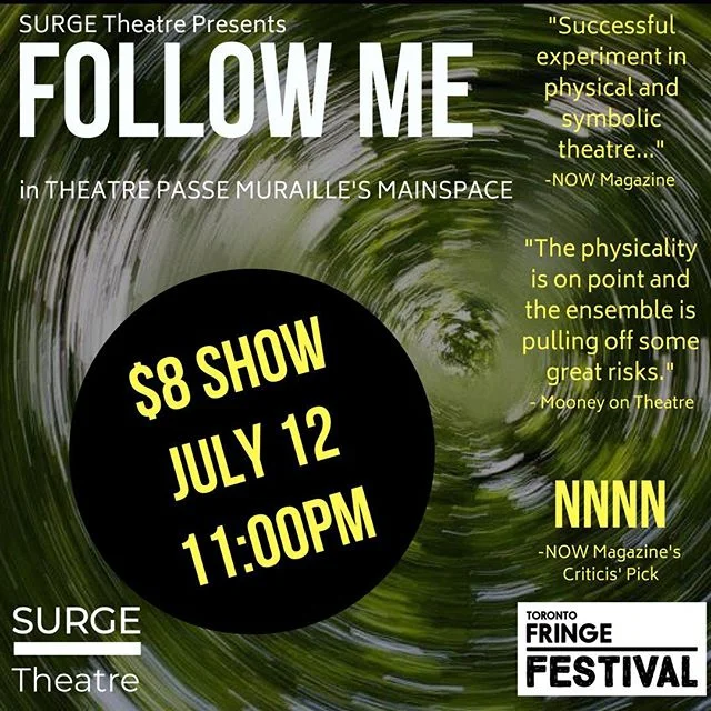 Haven’t seen FOLLOW ME @toronto_fringe in @beyondwallstpm Mainspace? Check us out tomorrow at 11PM for only $8!
See you there!
#DailyDiscount #FringeTO #PSpatio #theatre #theaTO #cdncult #performance #latenight #summer #summernights #devisedtheatre #toronto #thesix #the6ix #the6 #indieTO #indietheatre