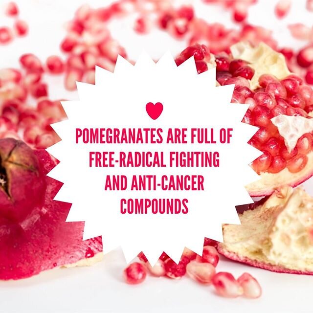 They&rsquo;re chock full of the same free-radical fighting polyphenols that are found in green tea, along with isoflavones and ellagic acid, which is believed to play a role in fighting cancer. ⠀
⠀
This makes pomegranates great for your diet AND your