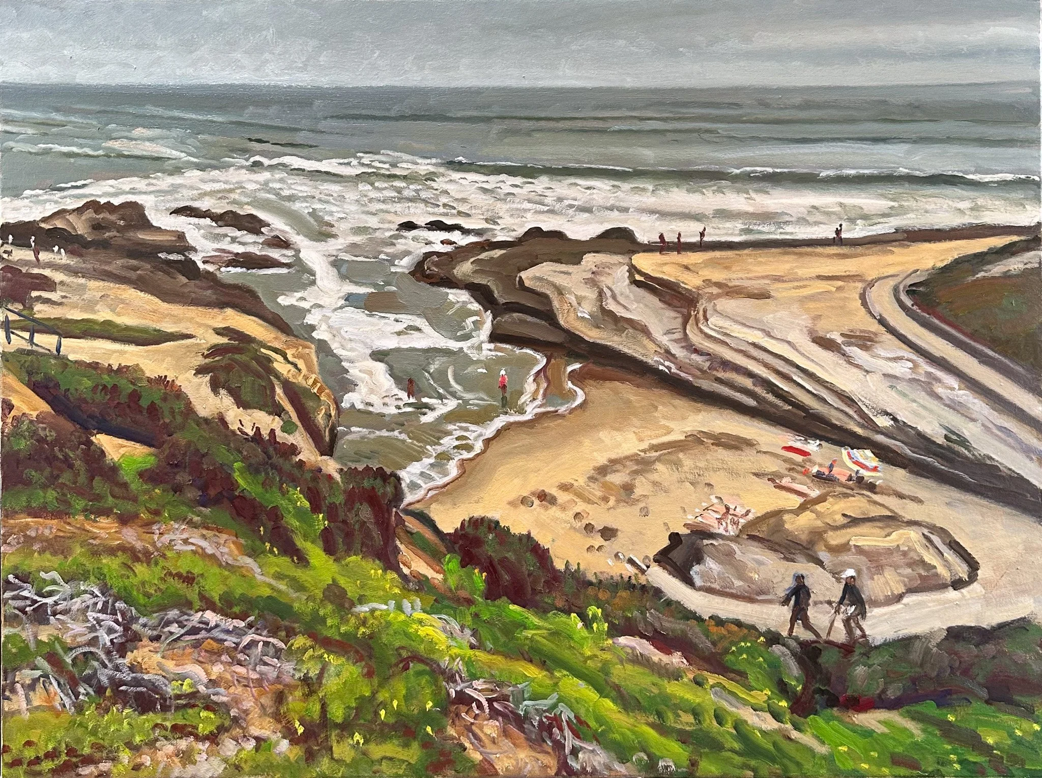 Hiking at Santa Cruz Cove, Ocean Beach. 30 by 40" 2025