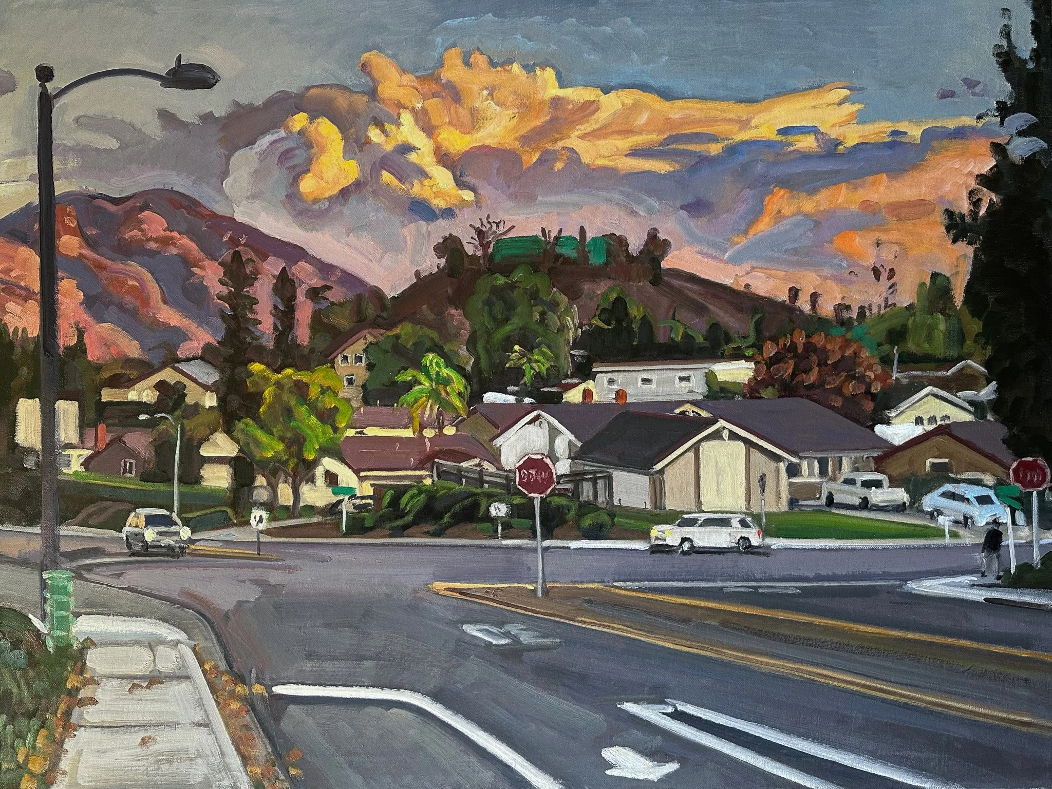 Stop Signs and Clouds at Highlands Ave 30 by 40” 2025