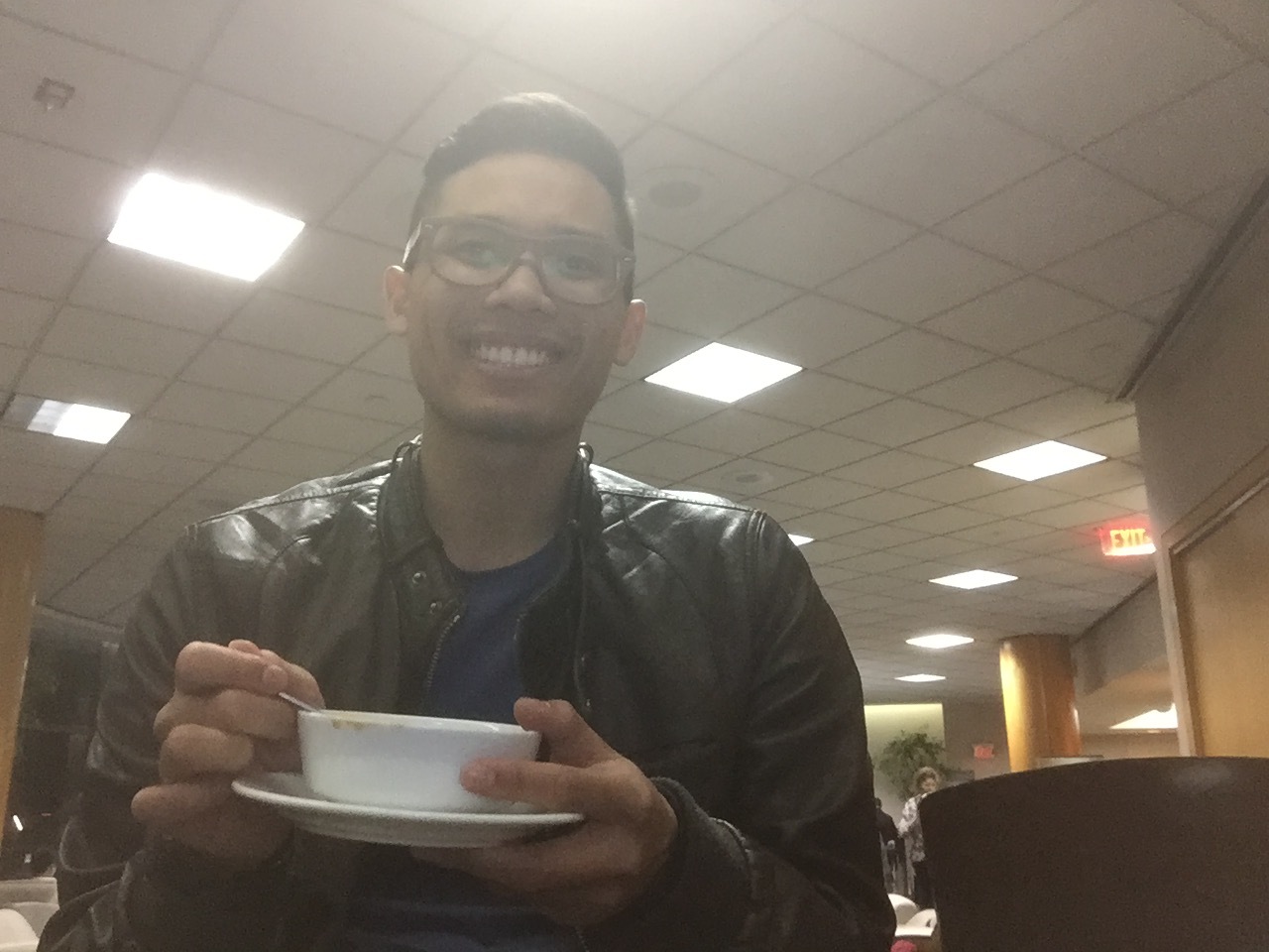 Snacking on gumbo before the multiple flights...