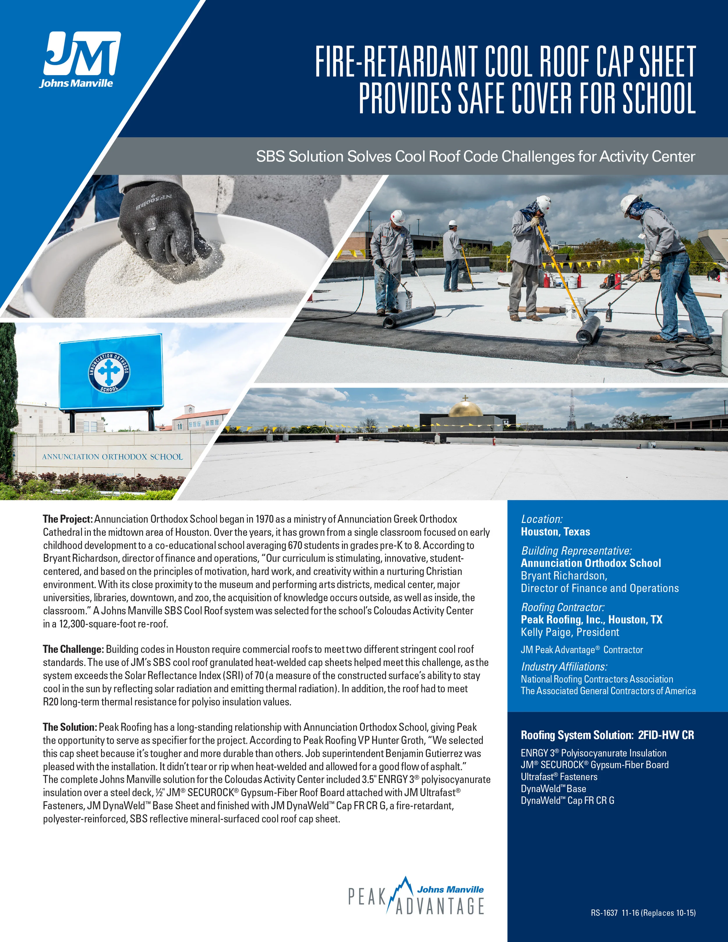 Fire-Retardant Cool Roof Cap Sheet Provides Safe Cover for School