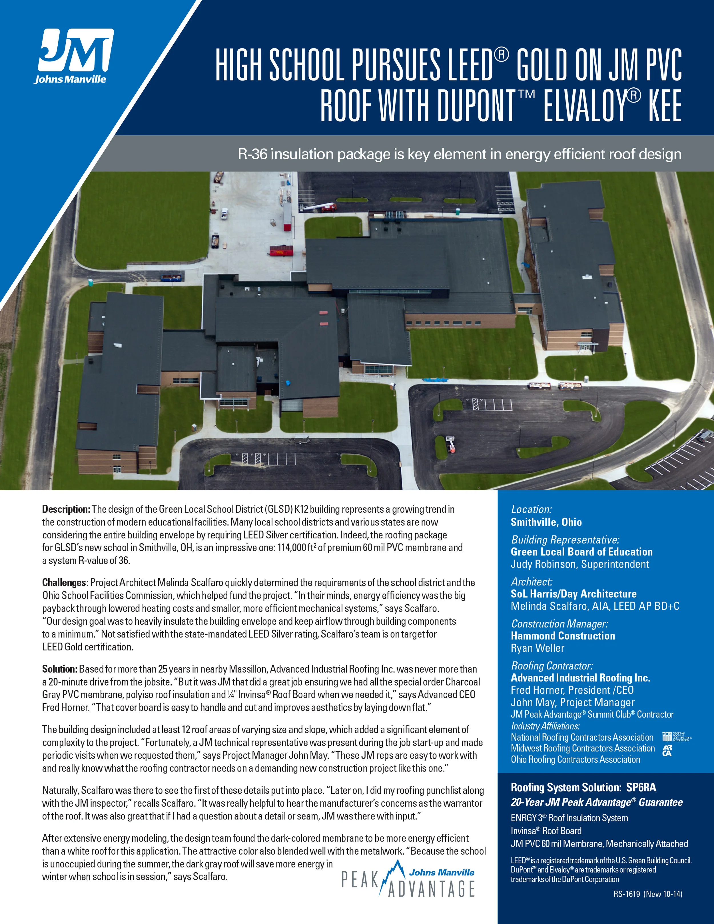 High School Pursues LEED® Gold on JM PVC Roof With DUPONT ™ ELVALOY® KEE