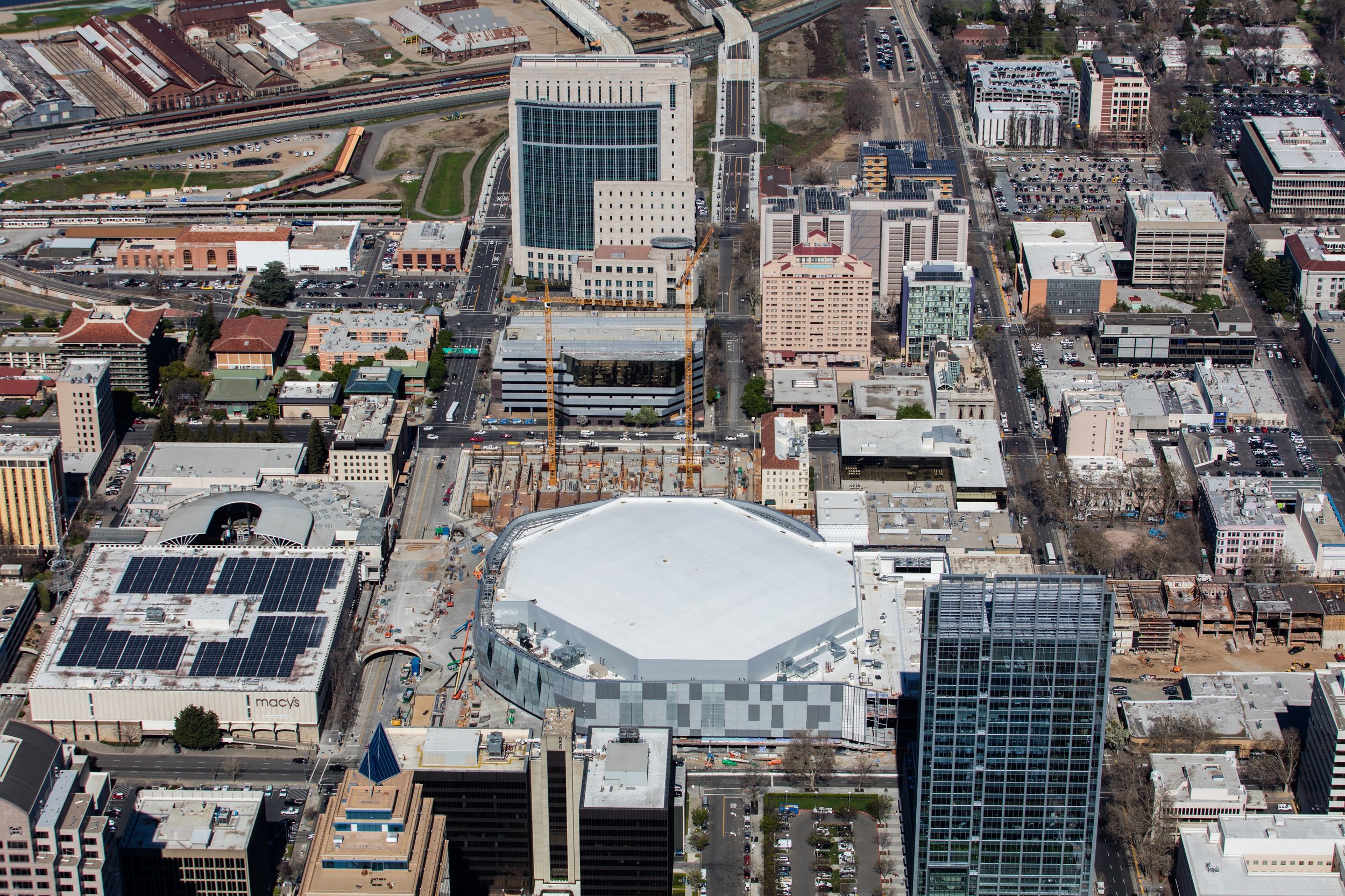 Kodiak Union Roofing Services installed JM 60 mil PVC on the new arena in Sacramento, CA