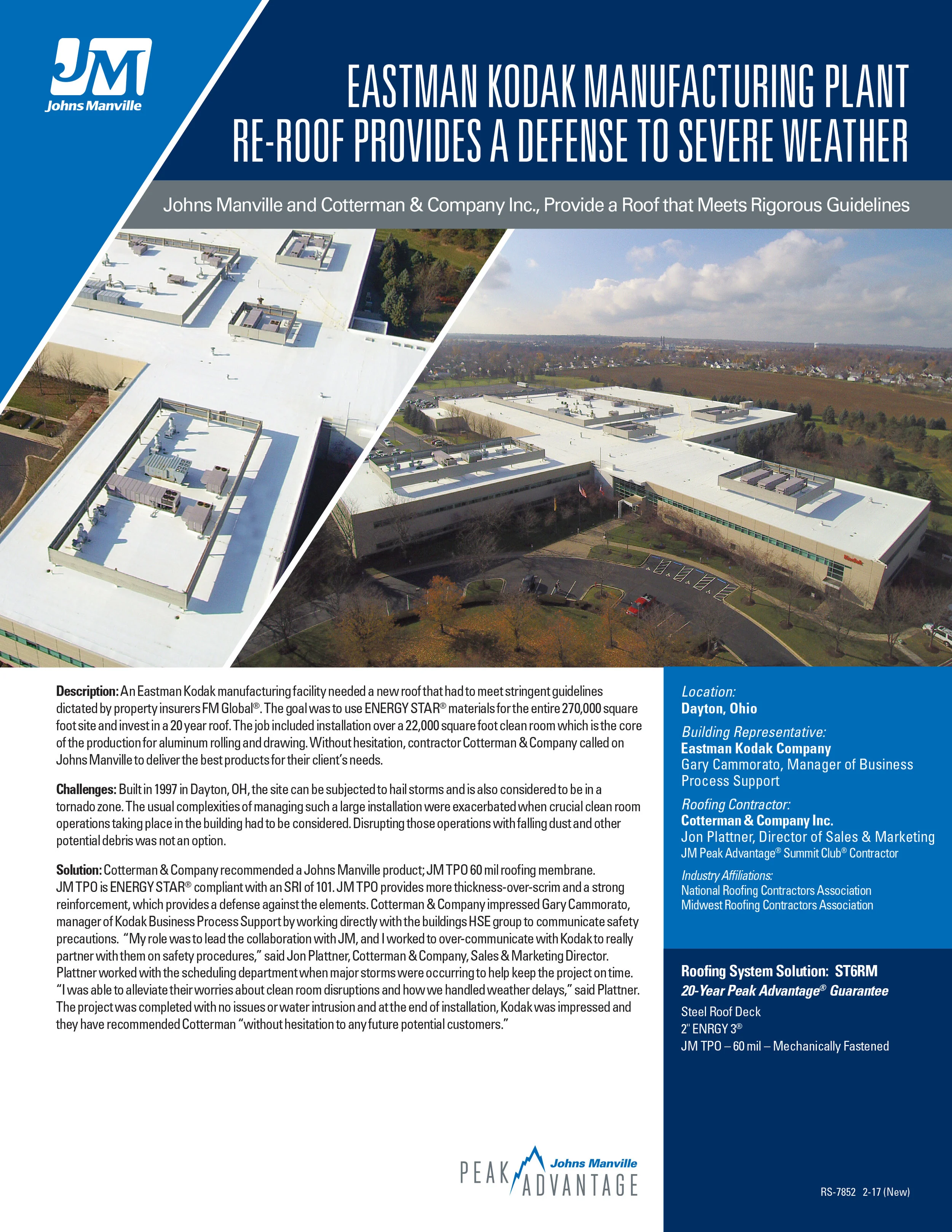 Eastman Kodak Manufacturing Plant Re-Roof Provides a Defense to Severe Weather