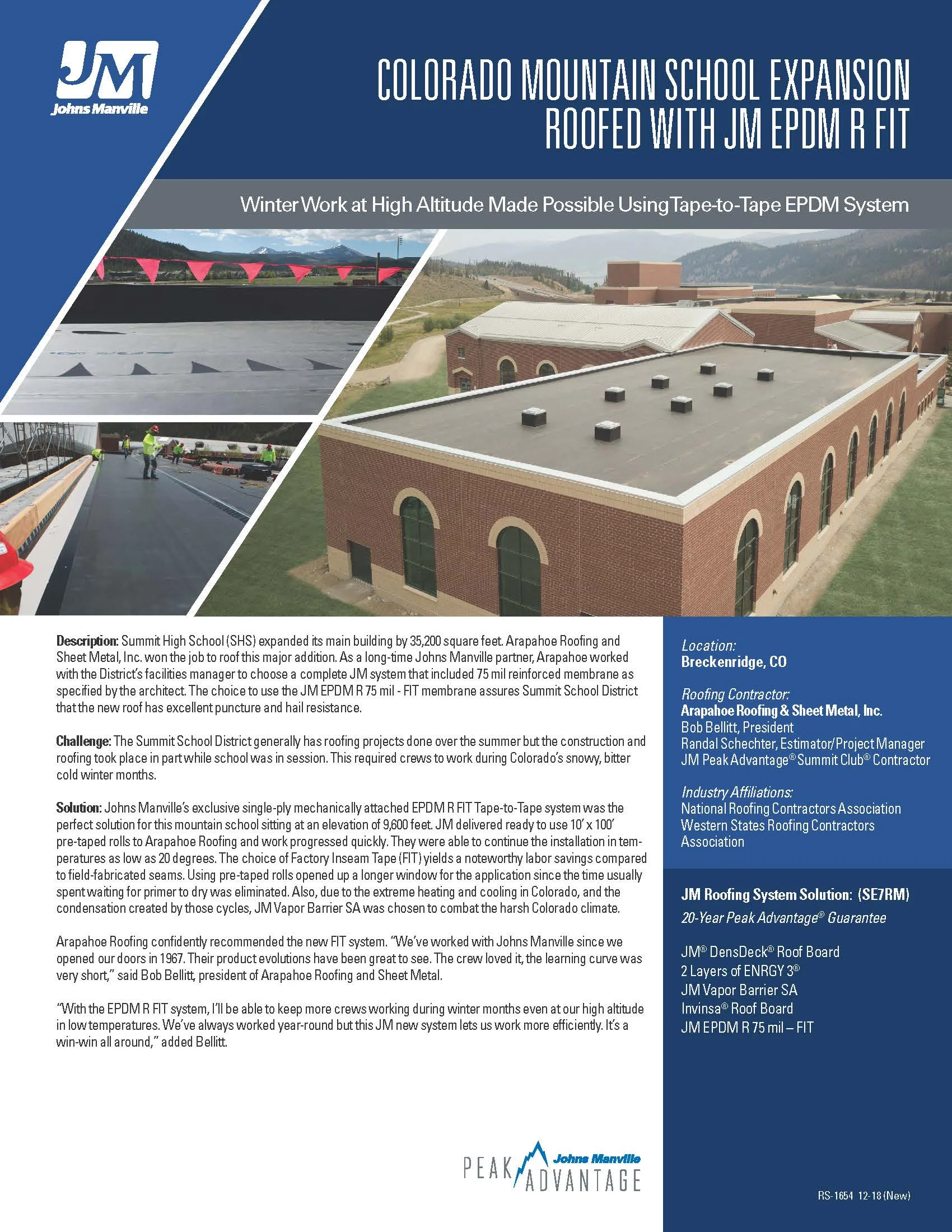 Colorado Mountain School Expansion Roof with JM EPDM R FIT