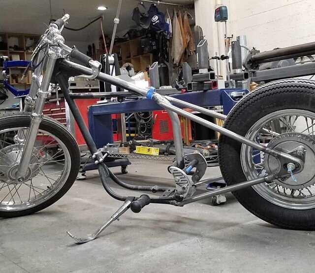 Triumph chopper build on it's own two wheels. Checking stance , clearance and a thousand other issues that dont always translated from drawings. What do you all think.
 #triumph #custom #framebuilding #chopper #roller #tubebending #madetoorder #fabri