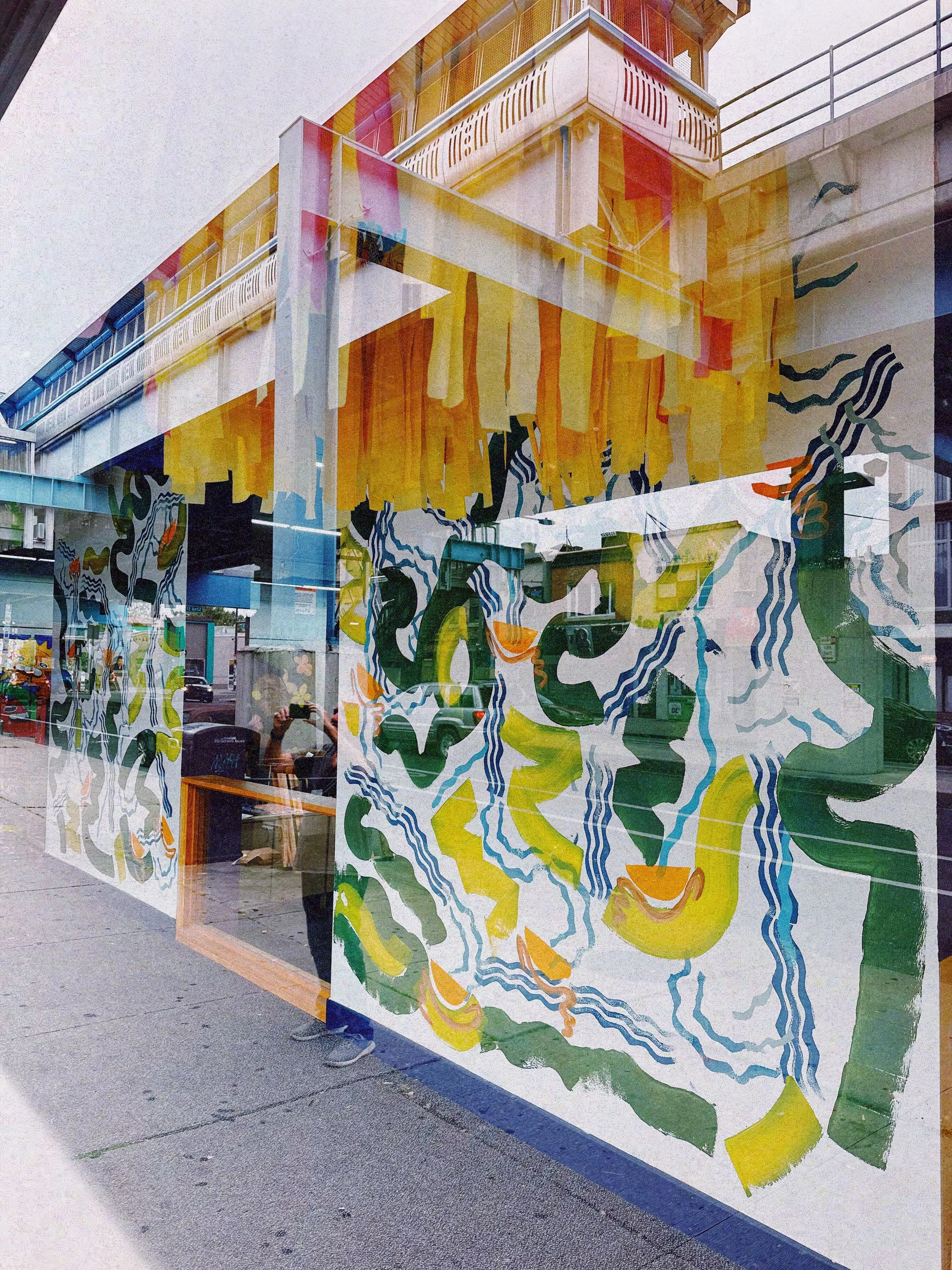"Flow"  window installation @ Painted Bride Art Center , mixed media, 2023