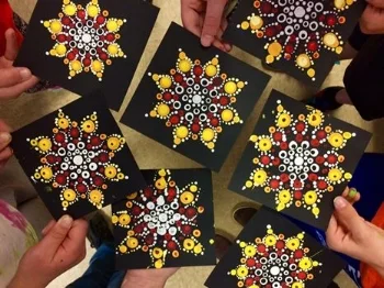 Mi'kmaq Star mandala pattern painted by grade 5 students.