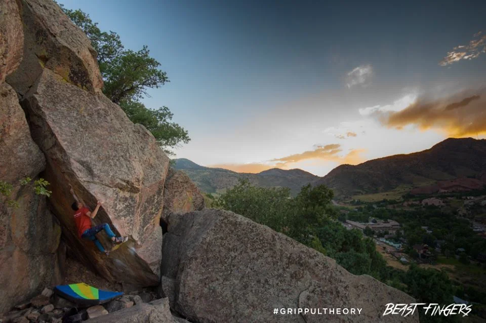 Arrowhead Arete V10, Morrison, CO - Climber Matthew Thomas Photographer Grey Satterfield