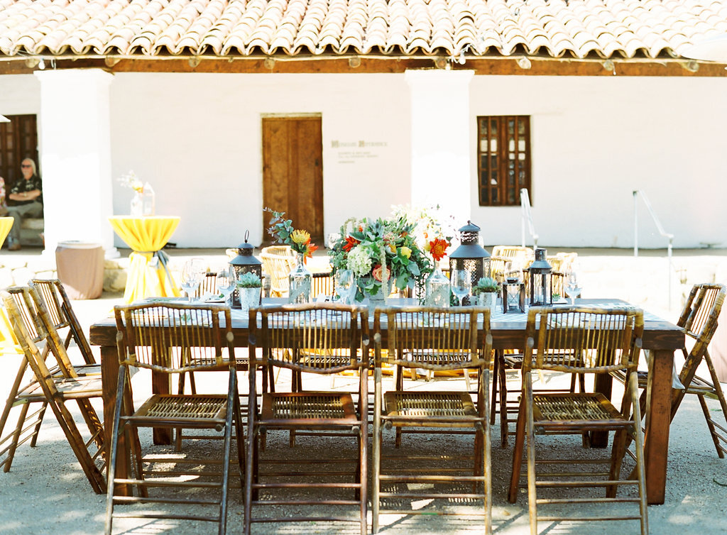Two Grooms | Felici Events | Santa Barbara Wedding | Casa De la Guerra | Grey and Yellow | Decor Ideas | Wooden Table