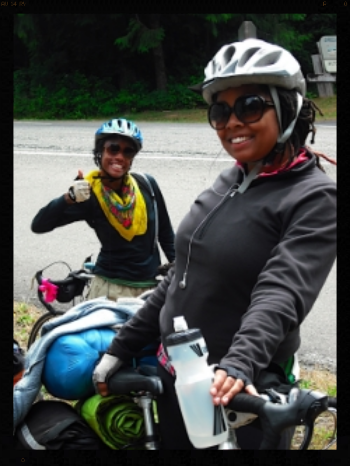 zahra and Paris somewhere bike touring along the Pacific Coast Highway, 2008.