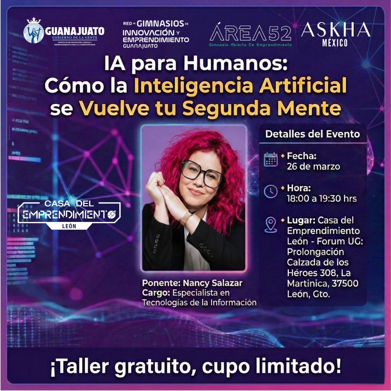 🚀🚀𝗔𝗦𝗞𝗛𝗔 𝗠𝗲́𝘅𝗶𝗰𝗼 𝘆 𝗔́𝗥𝗘𝗔 𝟱𝟮, junto con @innovagobgente #GobiernoDeLaGente, te invitan a participar en el pr&oacute;ximo taller:  𝙄𝘼 𝙥𝙖𝙧𝙖 𝙃𝙪𝙢𝙖𝙣𝙤𝙨: 𝘾𝙤́𝙢𝙤 𝙡𝙖 𝙄𝙣𝙩𝙚𝙡𝙞𝙜𝙚𝙣𝙘𝙞𝙖 𝘼𝙧𝙩𝙞𝙛𝙞𝙘𝙞𝙖𝙡 𝙨𝙚 𝙑𝙪𝙚