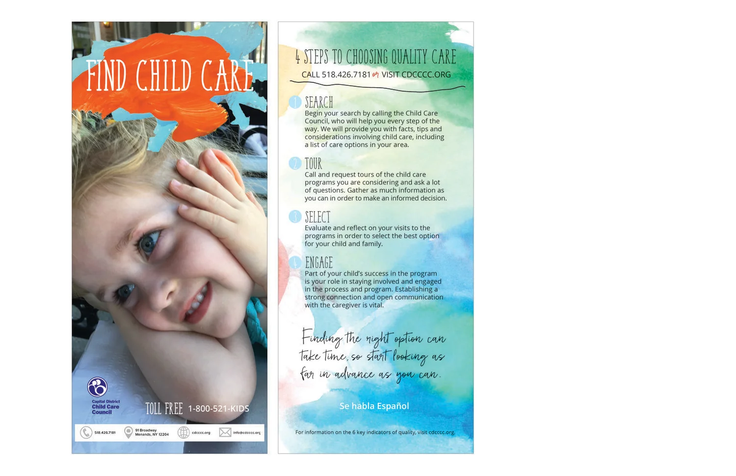 Rack card for outreach. branding, design, layout, print