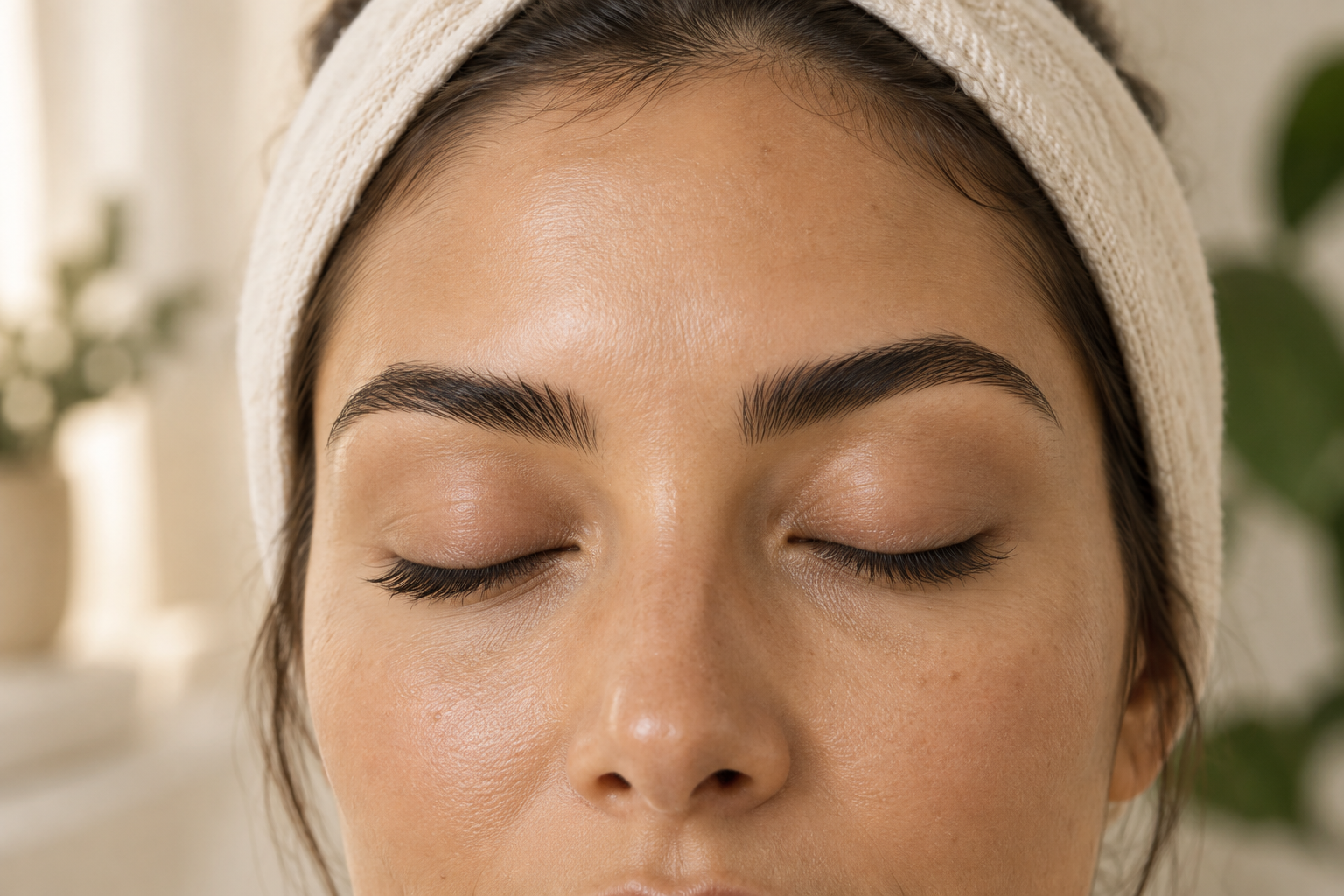Illustrative portrait of naturally groomed brows and eyelashes.