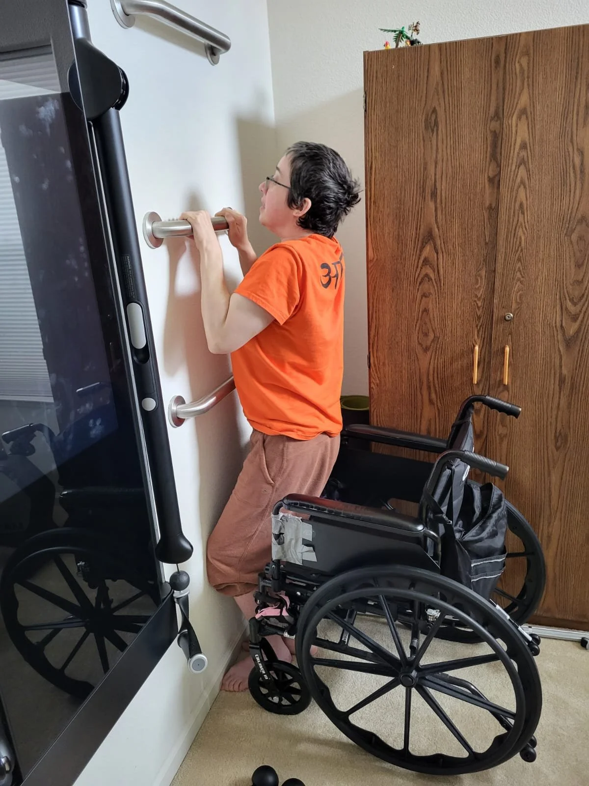 Climbing the wall ladder 