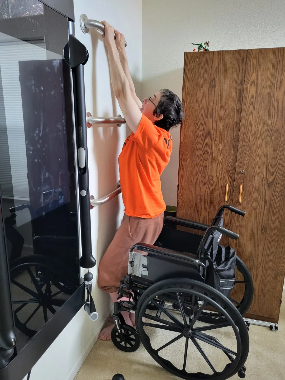 Climbing the wall ladder 