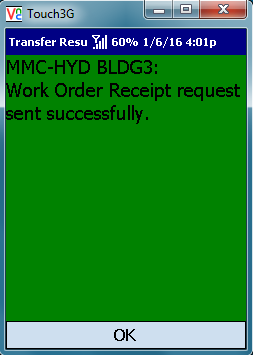 VE Mobile - Barcode and Mobile Solution for Infor VISUAL ERP - Work Order Receipts Confirmation Screen