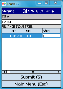 VE Mobile for Infor VISUAL ERP - Shipping - Enter Quantity to Ship