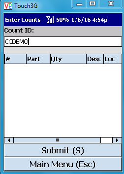 VE Mobile, mobile barcode scanning for Infor VISUAL ERP - Physical Inventory - Select the Count ID