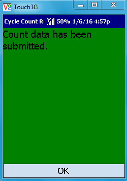 VE Mobile, mobile barcode scanning for Infor VISUAL ERP - Physical Inventory - Confirmation Screen