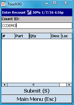 VE Mobile, mobile barcode scanning for Infor VISUAL ERP - Physical Inventory - Enter the Count ID During Recounts