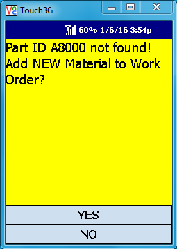 VE Mobile - Issue Materials for Infor VISUAL ERP with barcodes and mobile hardware - Warning when the material is not on the work order