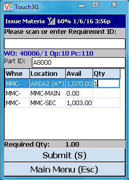 VE Mobile - Issue Materials for Infor VISUAL ERP with barcodes and mobile hardware - Select the amount to issue