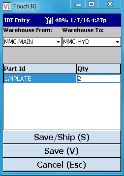 VE Mobile - Interbranch Transfers for Infor VISUAL ERP with barcodes and mobile hardware - Enter the quantity of each item to be shipped