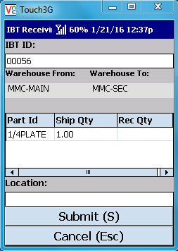 VE Mobile - Interbranch Transfers for Infor VISUAL ERP with barcodes and mobile hardware - Select the part and then enter quantity