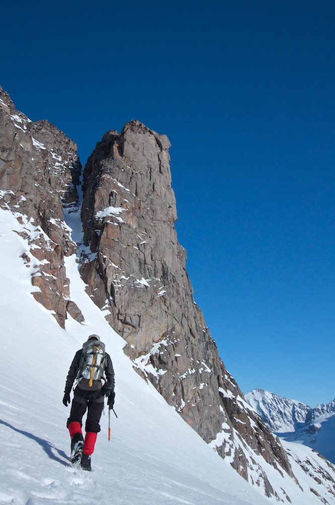 Checking out a rock buttress
