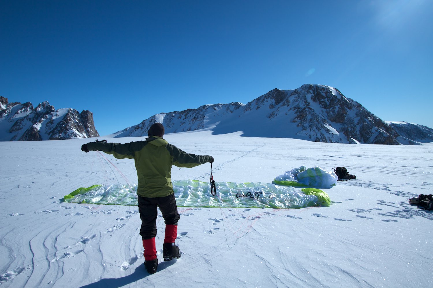 A successful fly down from Castle Peak (behind)