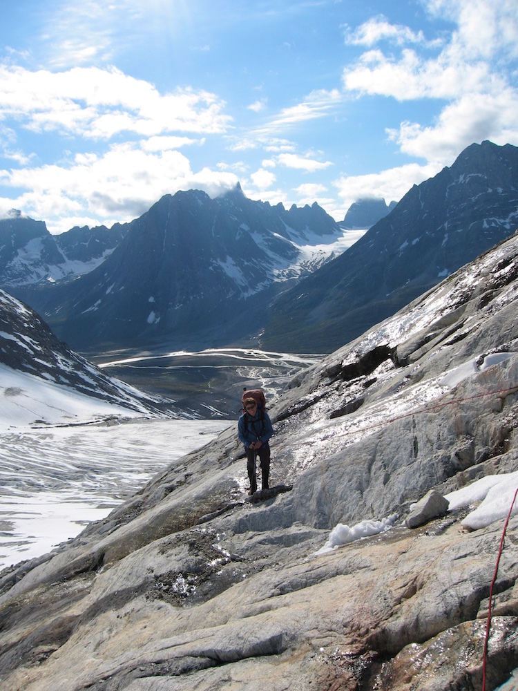  Negotiating wet slabs up to the Tasiilaq mountain hut 