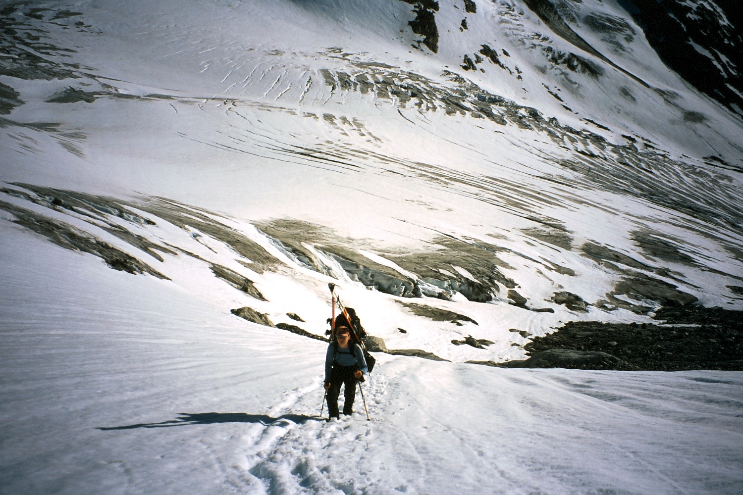  Load carry on the final snow slopes up to the mountain hut 