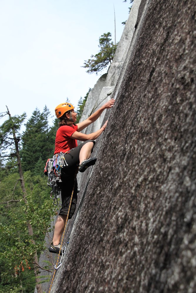  Tash leading the first pitch of 'Exasperator' (5.10c),&nbsp;Squamish 