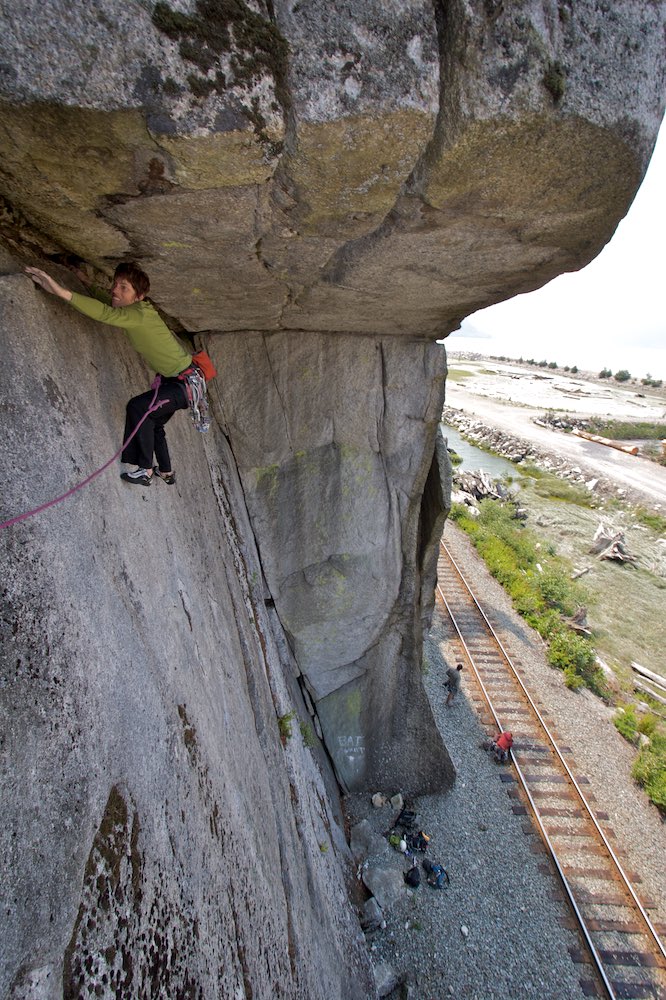 Gemma on 'The Big Eave' (5.10a) at Lower Malamute, Squamish