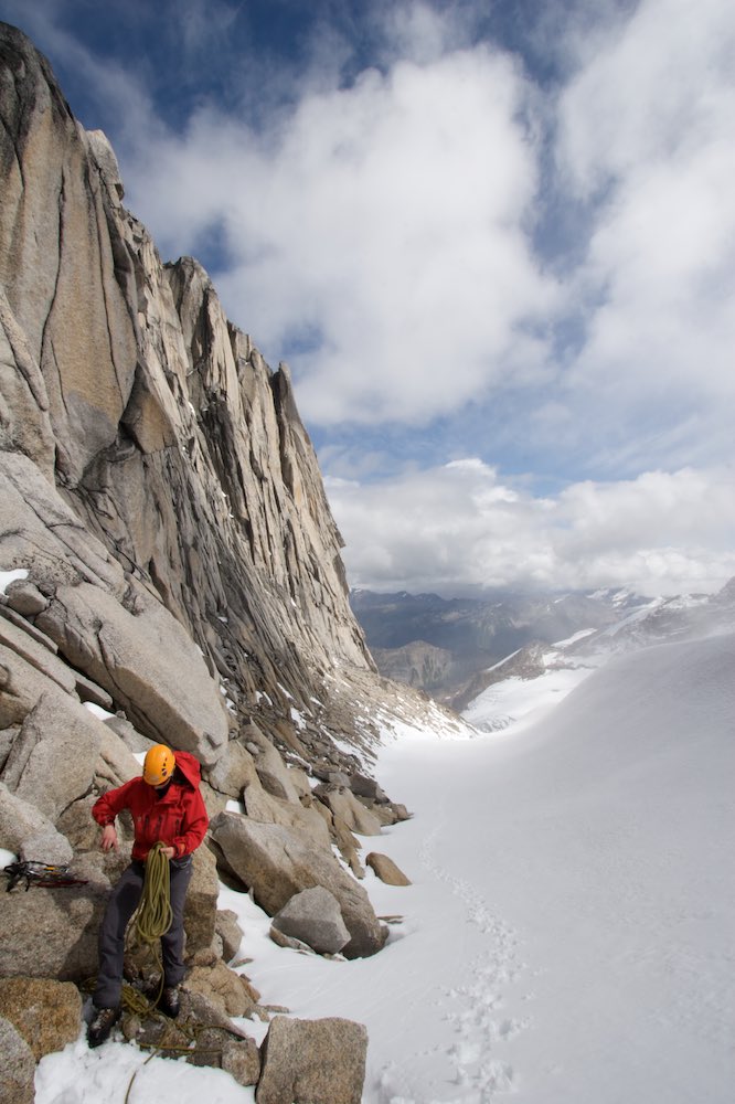  Tash preparing to climb the West Ridge of Pigeon Spire 